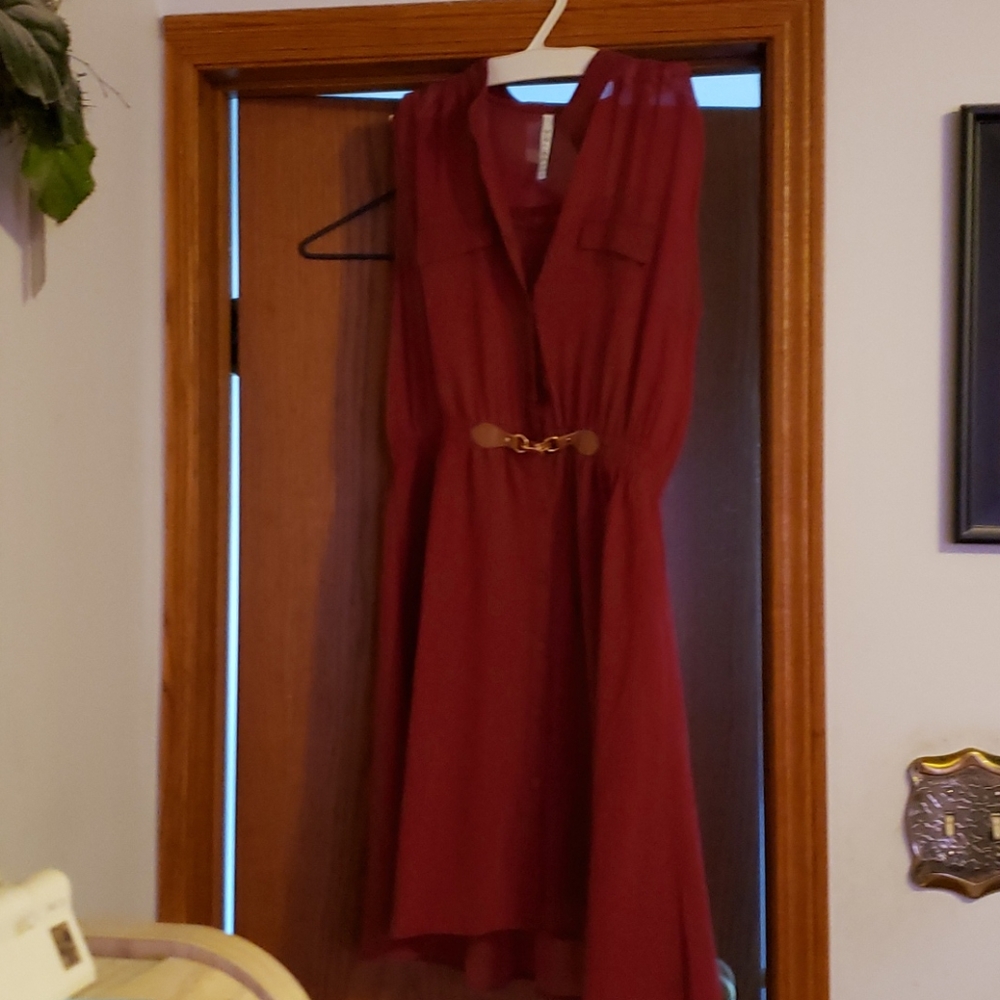 R n B red/maroon dress.